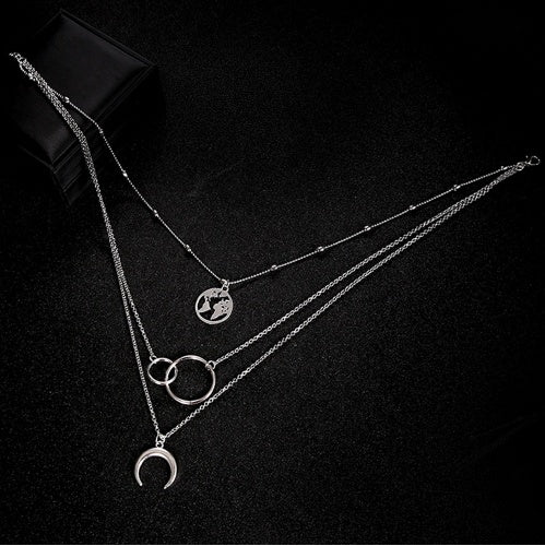 Fashionable Multilayer Boho Moon Map Necklace snapshop