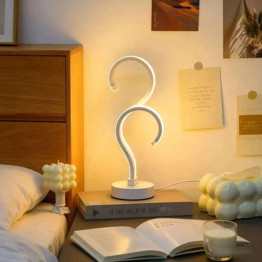 Creative Double Question Mark Elegant White Desktop Lamp, USB Power Supply - Three Color Lighting, Suitable For Bedroom snapshop