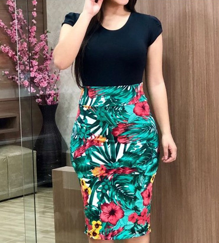 Printed Office Midi Pencil Dress Large Women Dress snapshop