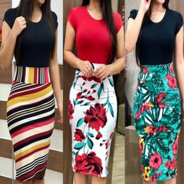 Printed Office Midi Pencil Dress Large Women Dress snapshop