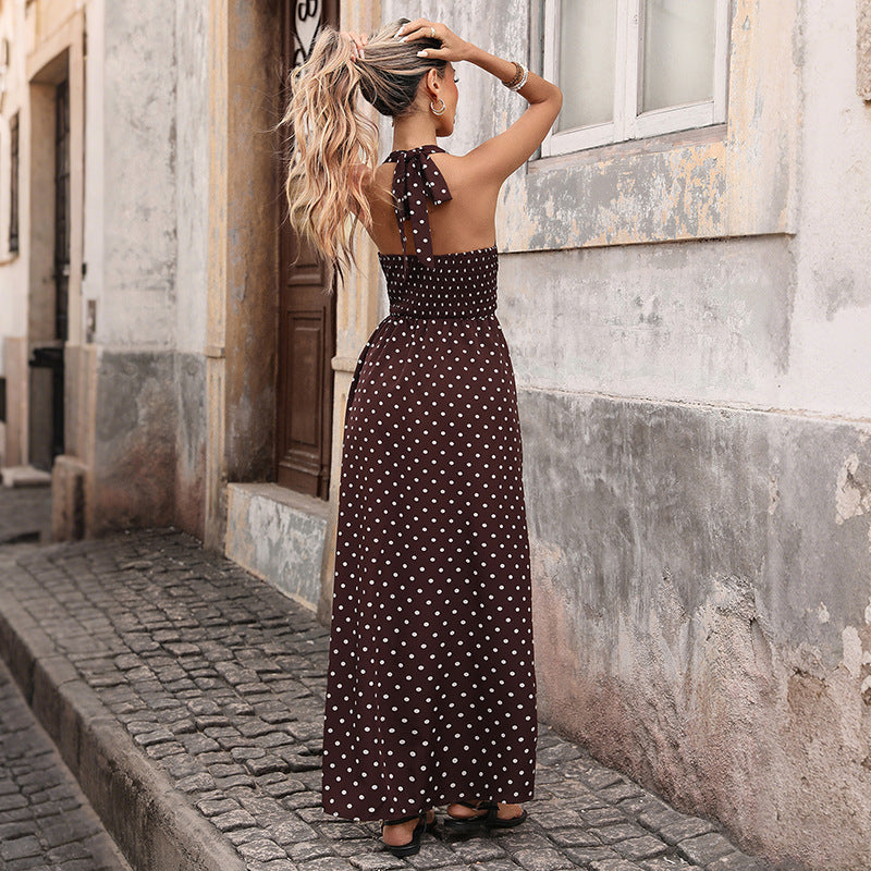 Casual Dot Slim V-neck Long Dresses For Women 2026 Fashion Summer Women's A-Line Midi Dress Elegant Vintage Dresses snapshop