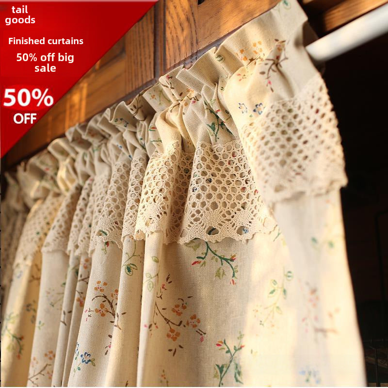 American Mediterranean Nordic style cotton linen half curtain dust-proof decorative curtain snapshop
