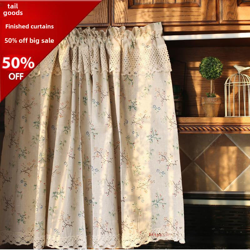 American Mediterranean Nordic style cotton linen half curtain dust-proof decorative curtain snapshop