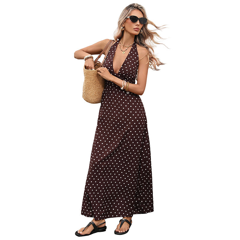 Casual Dot Slim V-neck Long Dresses For Women 2026 Fashion Summer Women's A-Line Midi Dress Elegant Vintage Dresses snapshop
