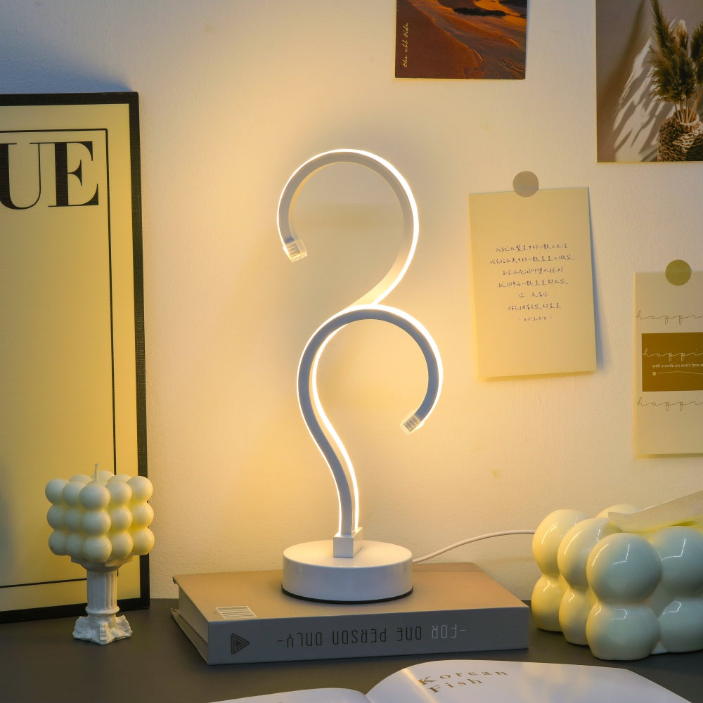 Creative Double Question Mark Elegant White Desktop Lamp, USB Power Supply - Three Color Lighting, Suitable For Bedroom snapshop